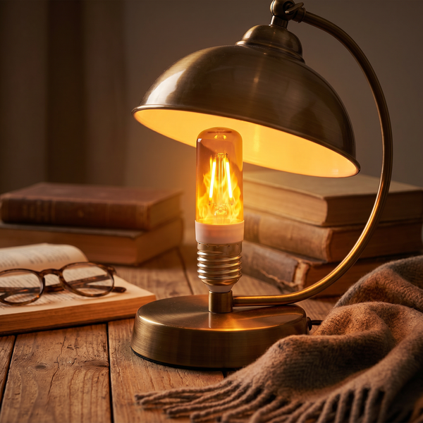 Lunaria Ampoule LED E27 Effet Flamme USB - ampoule LED effet flamme en situation dans une chambre - ambiance flamme