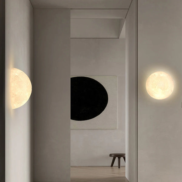 Lunaria Lampe Lune Murale Semi-Circulaire Nordique - lampe lune 3D en situation dans une chambre - ambiance lunaire