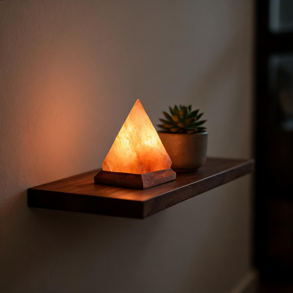 Lunaria Lampe Sel Pyramide USB Cristal Décoratif - lampe sel himalaya en situation dans une chambre - ambiance zen