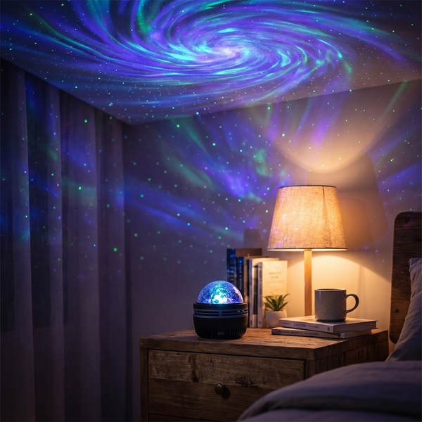 Lunaria Projecteur Galaxie LED Multicolore - projecteur galaxie en situation dans une chambre - ambiance cosmique