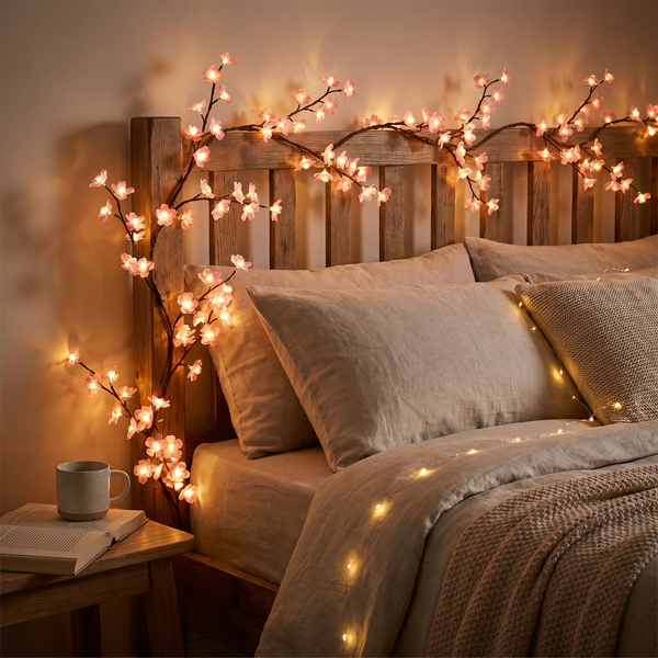 Lunaria Guirlande Cerisier LED USB - guirlande lumineuse LED en situation dans une chambre - ambiance féerique