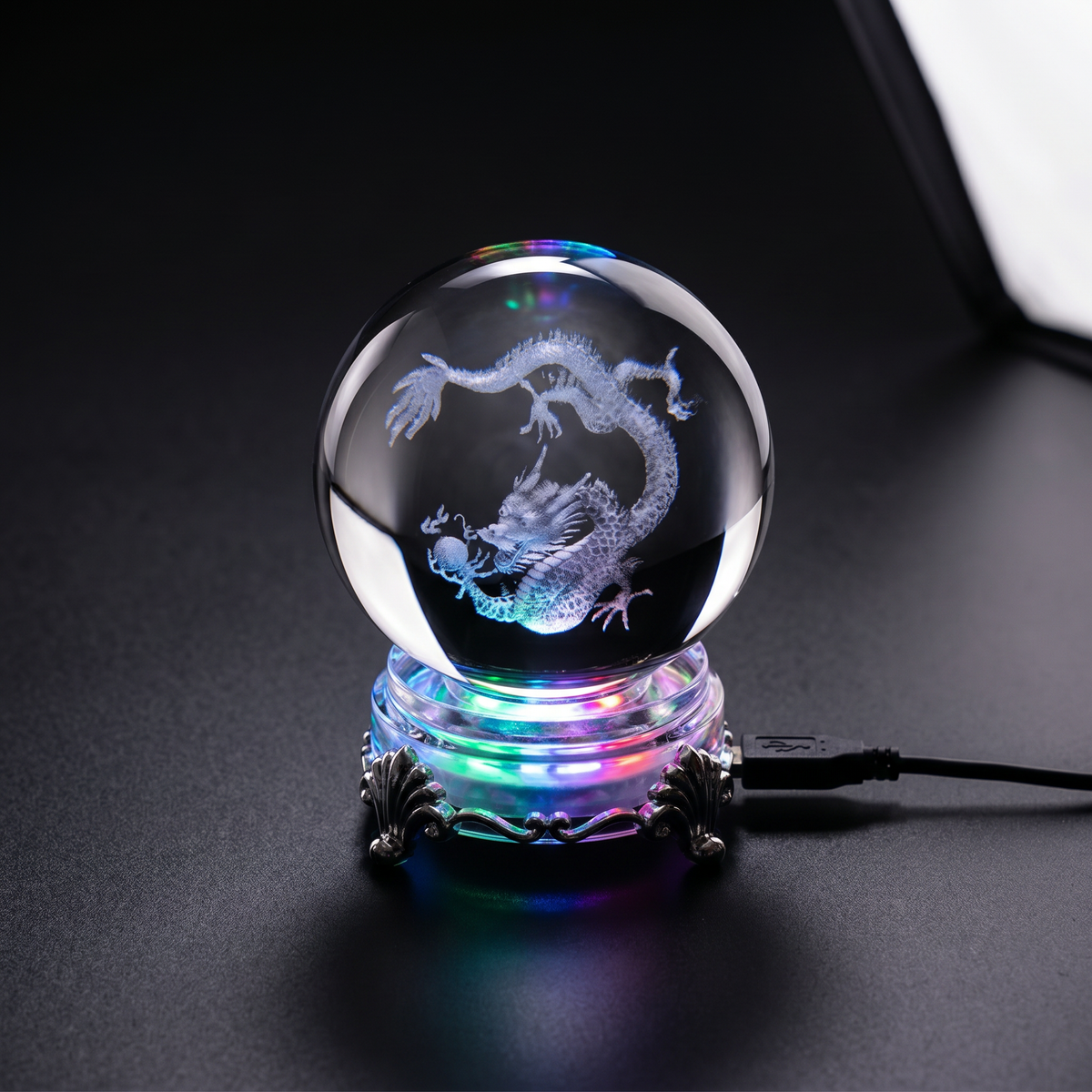 Lunaria Boule Cristal Dragon Feng Shui - boule cristal gravé 3D - boule en cristal