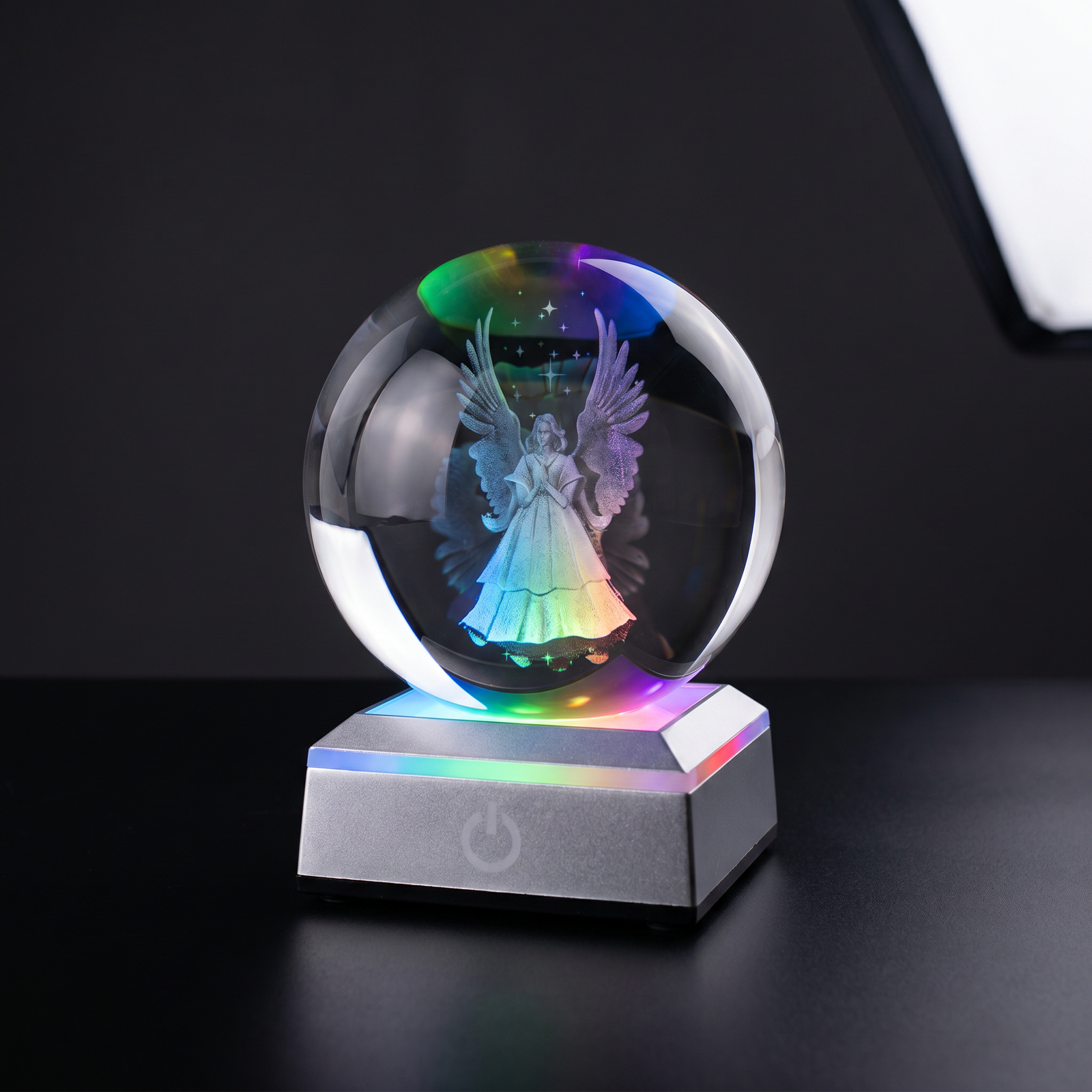 Boule Cristal Ange Gravé Laser LED | LUNARIA