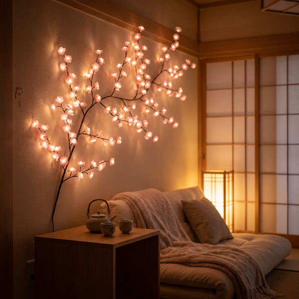 Lunaria Branche Cerisier LED Murale - branche cerisier LED en situation dans une chambre - ambiance sakura