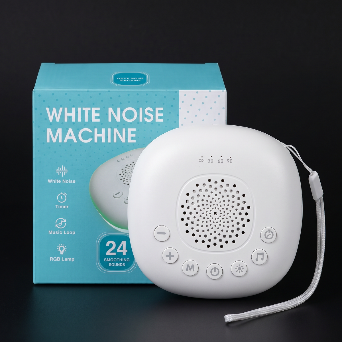 Machine Bruit Blanc Bébé 24 Sons — Veilleuse LED Rechargeable, Aide au Sommeil