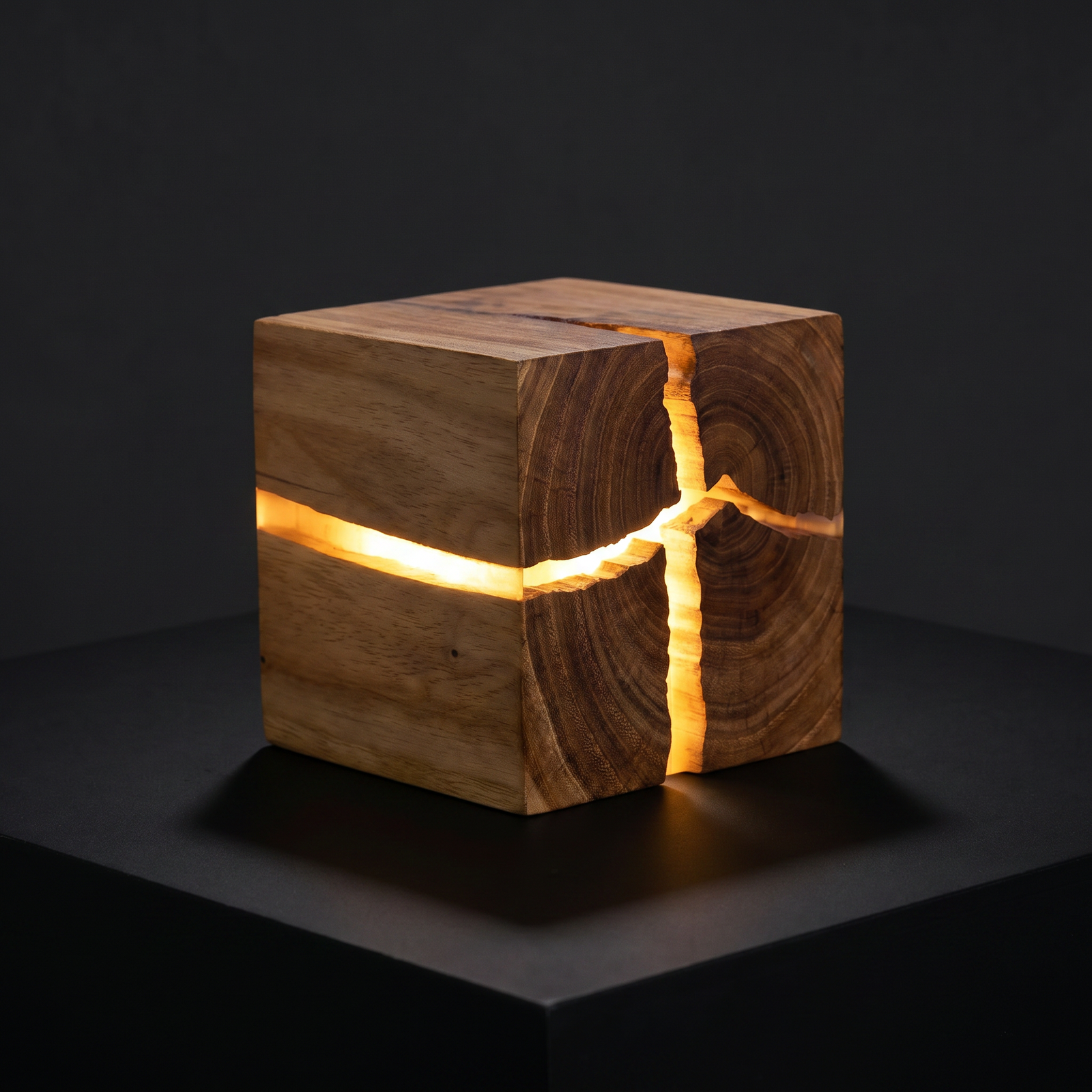 Lunaria Cube LED Bois Résine Murale - cube LED décoratif - design minimaliste - décoration intérieur LED