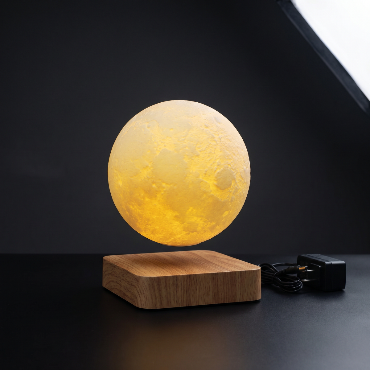 Lampe Lune Lévitation Base Bois 3D