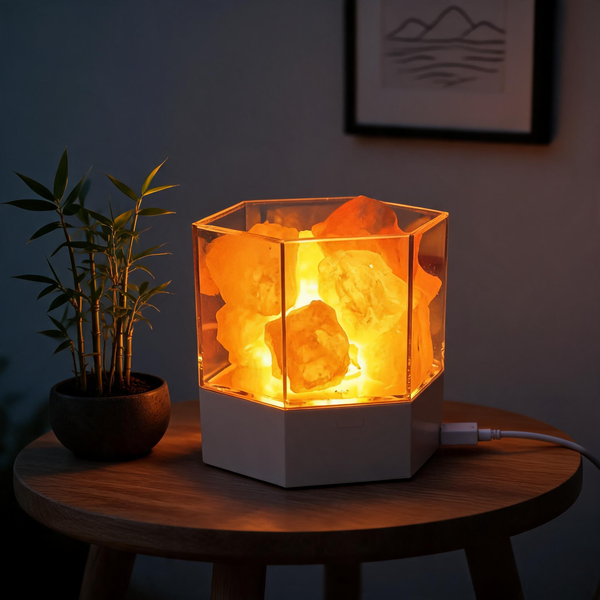 Lunaria Lampe Sel Himalayan Méditation USB Lava - lampe sel himalaya en situation dans une chambre - ambiance zen