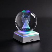 Lunaria Boule Cristal Ange Gravé Laser LED - boule cristal gravé 3D - gravure laser - décoration intérieur LED