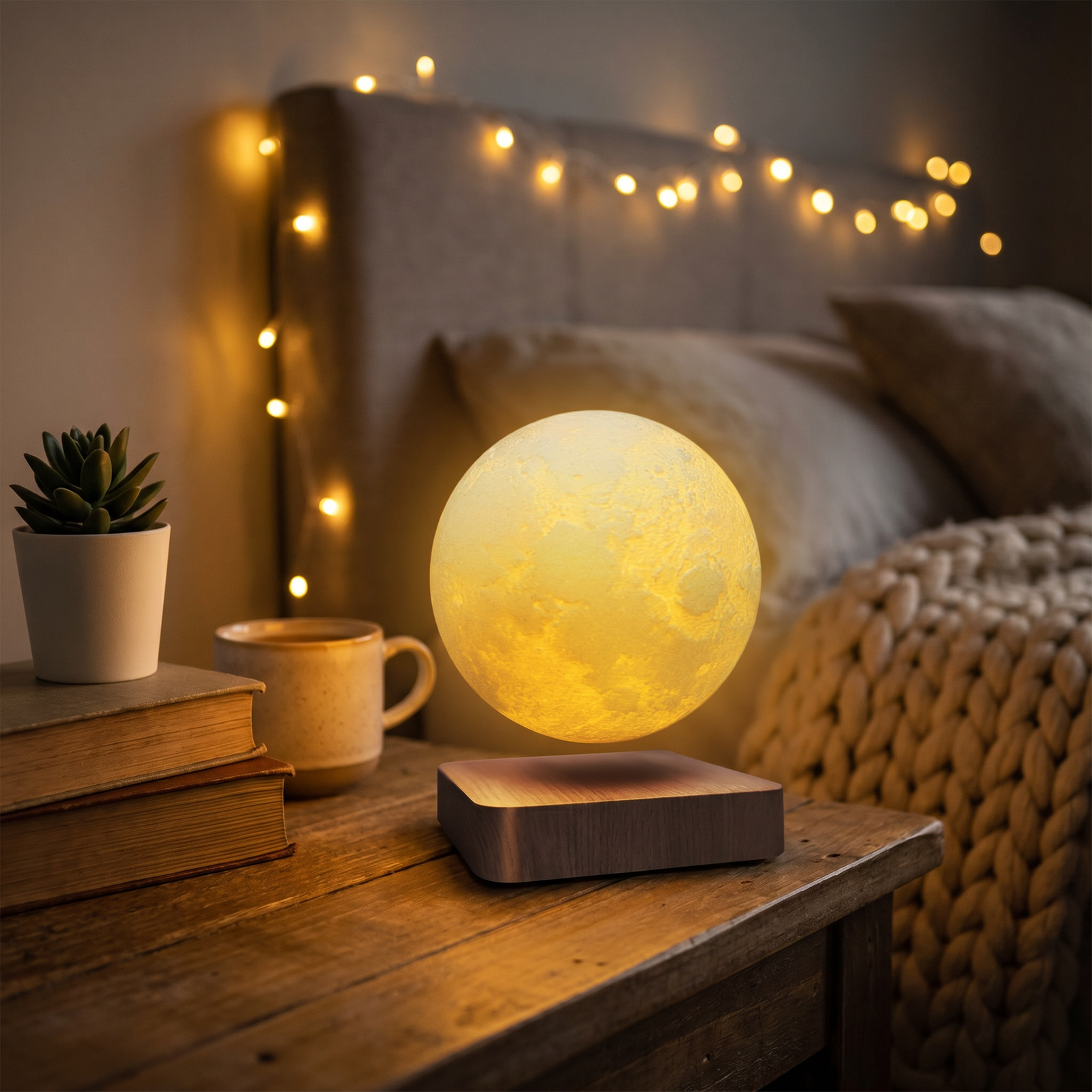 Lampe Lune Lévitation Base Bois 3D – photo 2