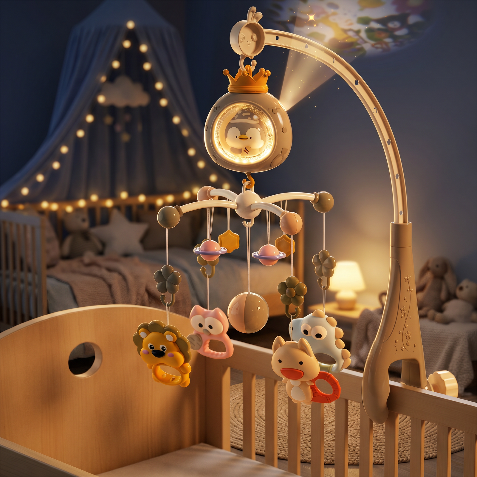 Mobile Bébé Projecteur Musical avec Veilleuse — Carrousel Lit Bébé, Rotation 360° – photo 2