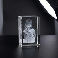 Lunaria Cube Cristal Photo Personnalisable Gravé - cube cristal photo personnalisable grave - éclairage LED