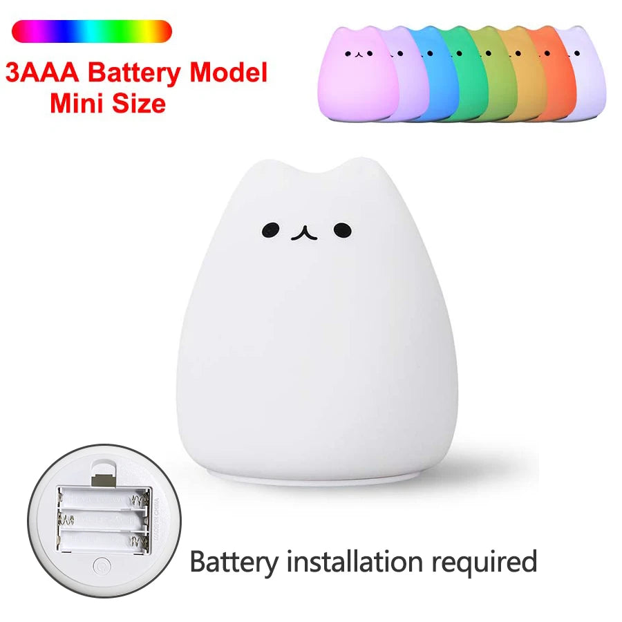 Veilleuse Silicone Chat Rechargeable — 7 Couleurs LED, Capteur Tactile, Enfant Bébé – photo 7