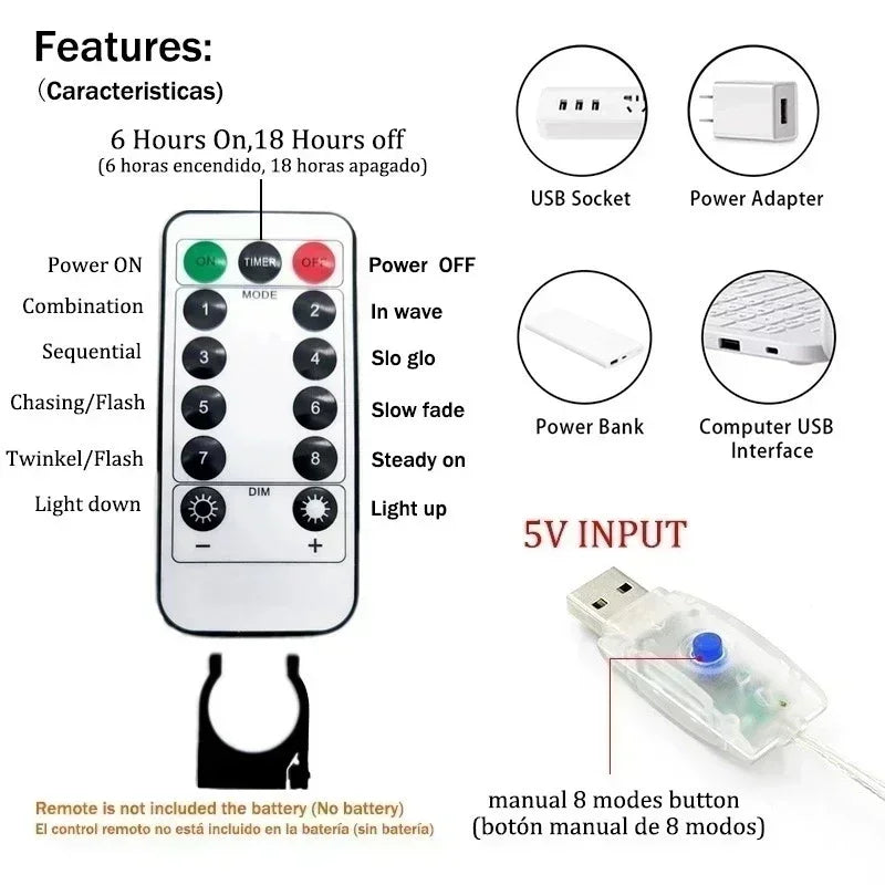 Rideau LED Guirlande Télécommande USB Télécommande – photo 10