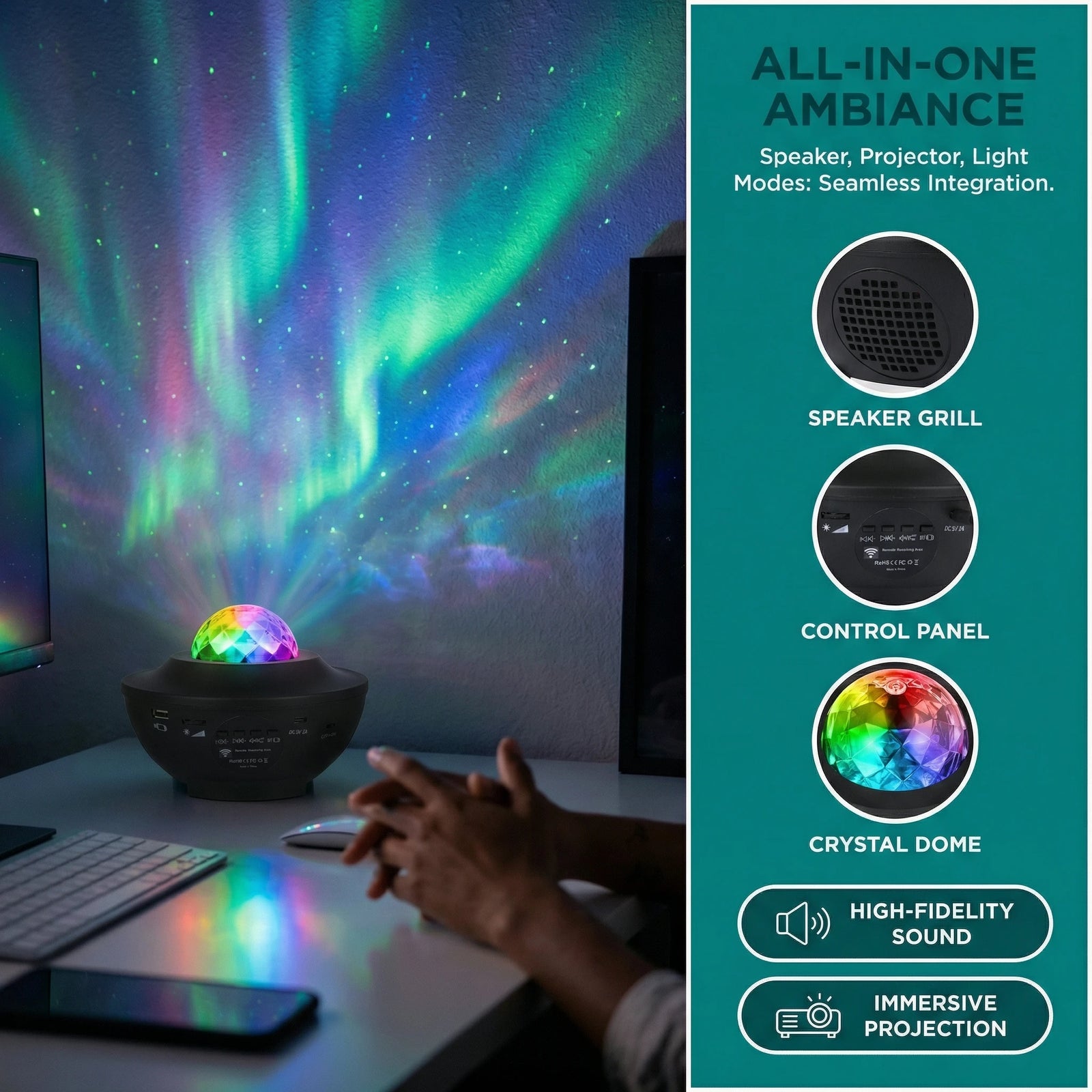 Projecteur Galaxie LED Multicolore Bluetooth – photo 6