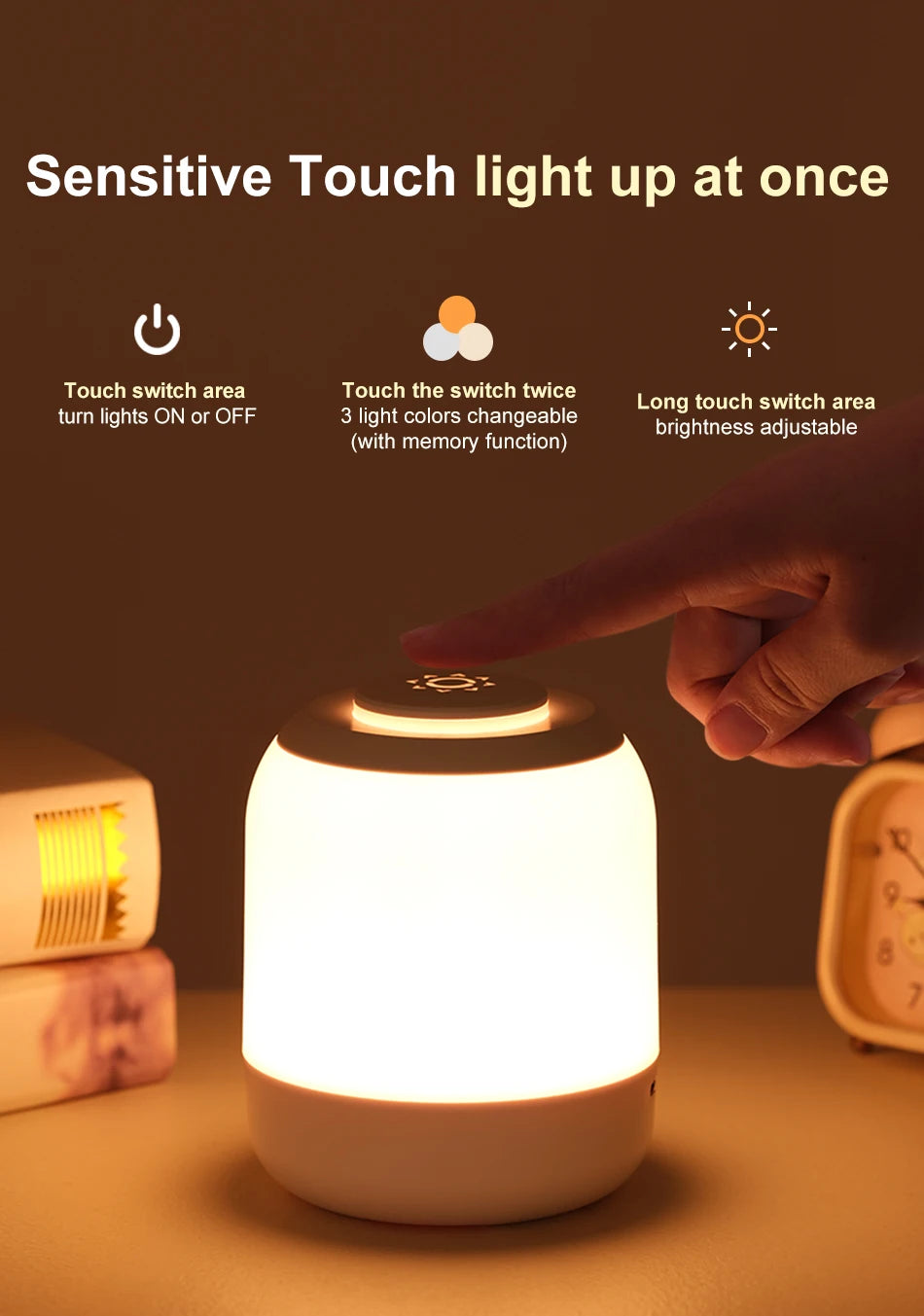 Lampe Tactile Rechargeable Chevet LED USB – photo 11