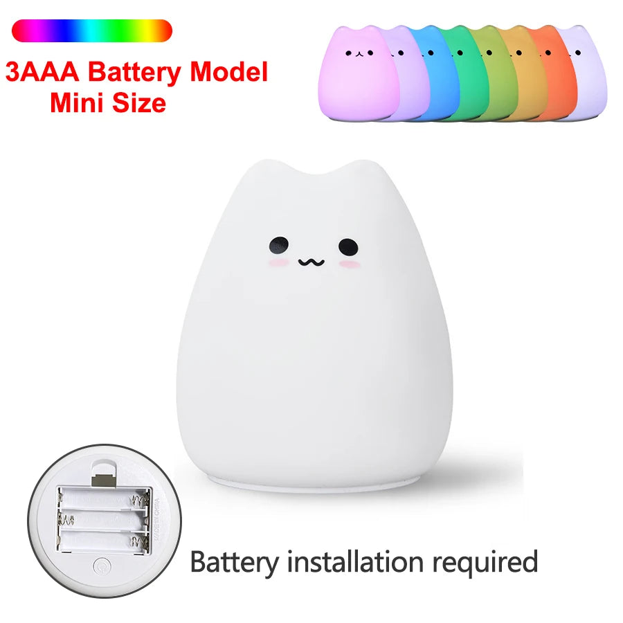 Veilleuse Silicone Chat Rechargeable — 7 Couleurs LED, Capteur Tactile, Enfant Bébé – photo 10