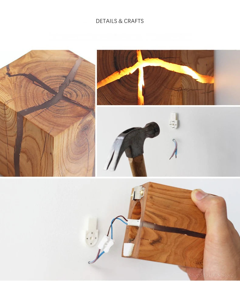 Cube LED Bois Résine Murale – photo 16