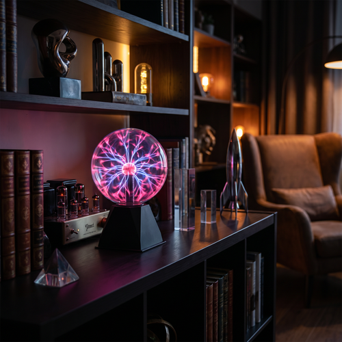Lunaria Boule Plasma Statique Premium - boule plasma en situation dans une chambre - ambiance énergie électrique