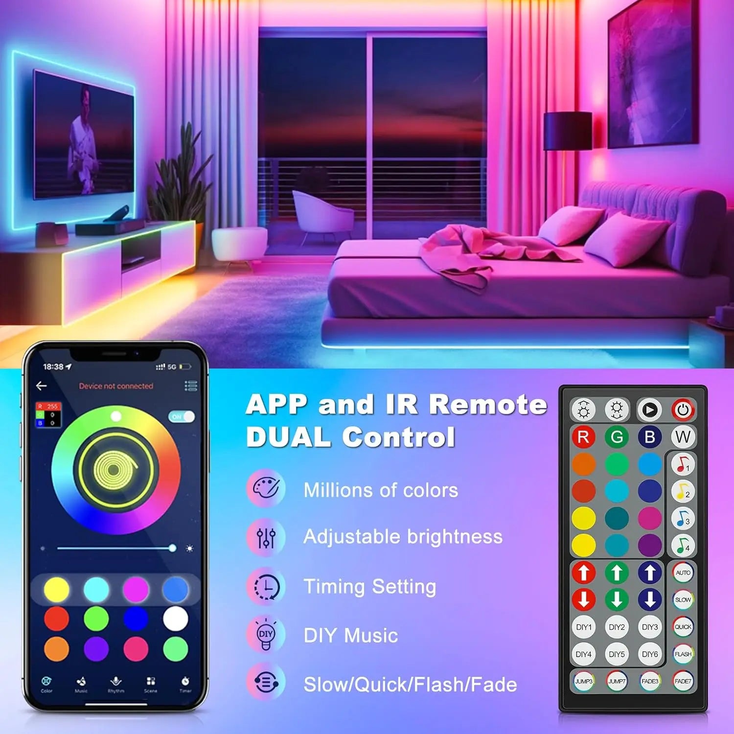 Ruban LED RGB App Bluetooth Sync Musique Télécommande – photo 11
