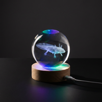 Lunaria Boule Cristal Axolotl 6cm Cadeau - boule cristal gravé 3D - gravure laser - décoration intérieur LED