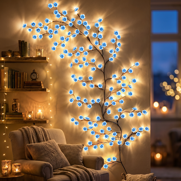 Lunaria Branche Cerisier Murale USB - branche cerisier LED en situation dans une chambre - ambiance sakura