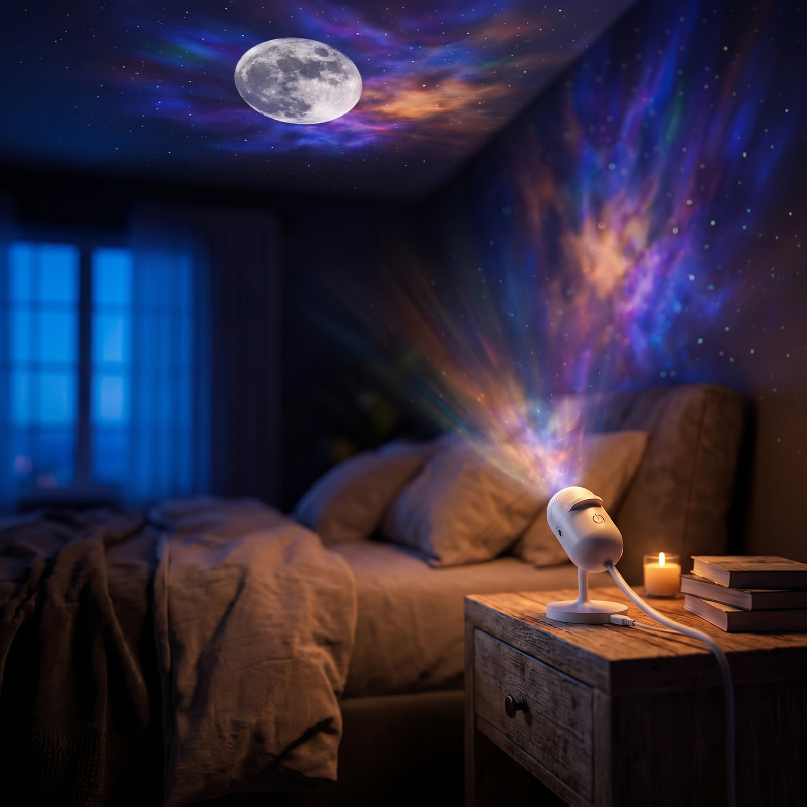 Lunaria Projecteur Galaxie Rotatif Atmosphère Sommeil - projecteur galaxie - spectacle lumineux - décoration intérieur LED
