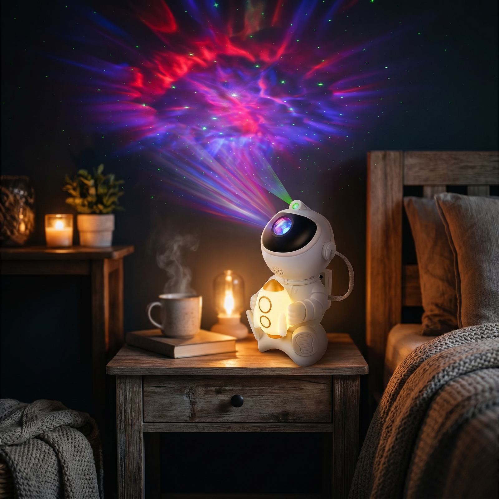 Lunaria Projecteur Galaxie Astronaute LED Bluetooth - projecteur galaxie en situation dans une chambre - ambiance cosmique