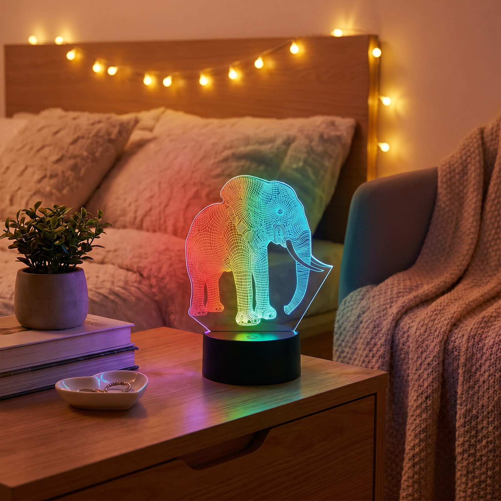 Lunaria Lampe LED Ambiance 7 Couleurs - lampe led ambiance 7 couleurs en situation dans une chambre - ambiance lumineux