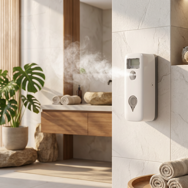 Lunaria Diffuseur Aroma Mural Automatique Hôtel - diffuseur aromathérapie LED en situation dans une chambre - ambiance spa