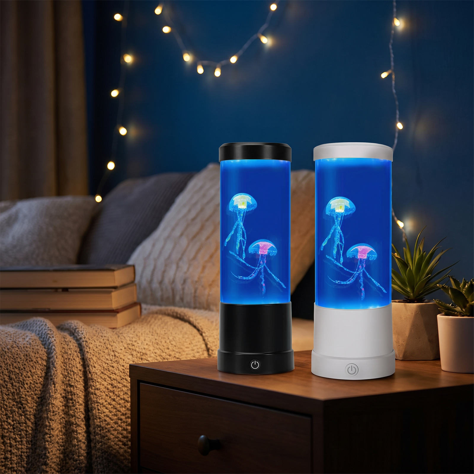Lunaria Lampe Méduse Aquarium LED - lampe méduse aquarium en situation dans une chambre - ambiance océan profond
